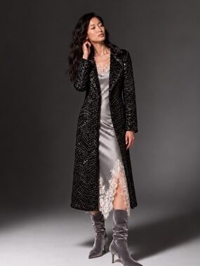 Unreal Fur Stardust Black Metallic Glitter Faux Fur Long Coat XS